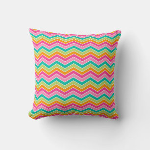 Coussin Rainbow rétro zigzags brillant coloré