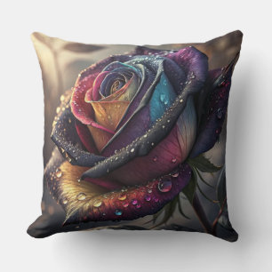 Coussin Rainbow Rose Throw Pillow — Multicolor Floral Deco