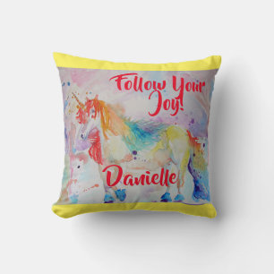 Coussin Rainbow Unicorn Aquarelle Enfants Nom Cushion