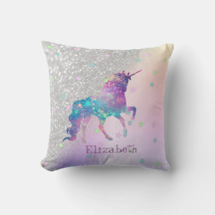 Coussin Rainbow Unicorn, Etoiles, Parties scintillant Arge