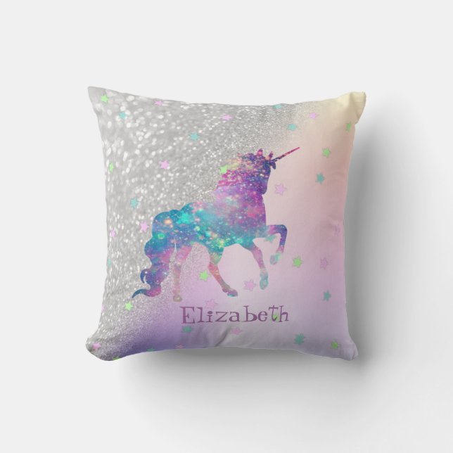 Coussin Rainbow Unicorn, Etoiles, Parties scintillant Arge (Recto)