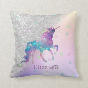 Coussin Rainbow Unicorn, Etoiles, Parties scintillant Arge