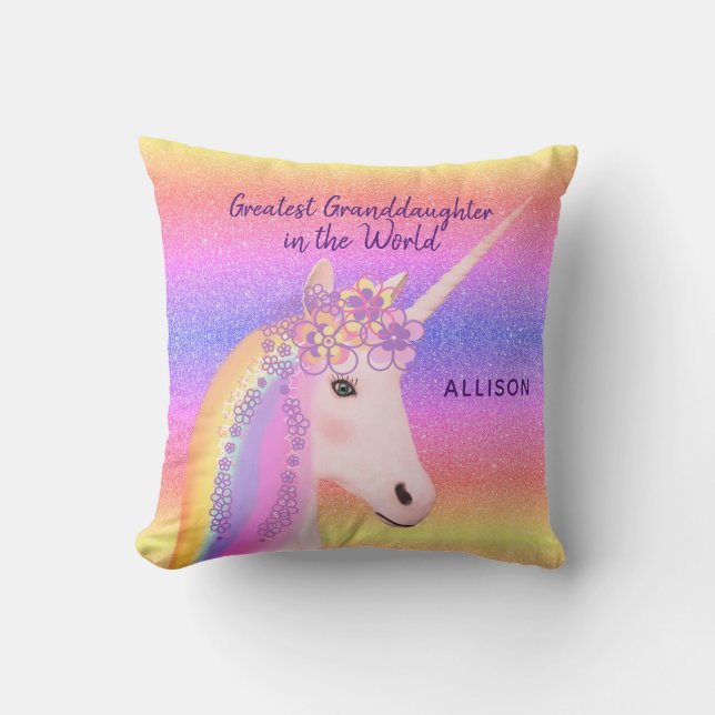 Coussin Rainbow Unicorn Greatest Grandgirl Nom personnalis (Recto)