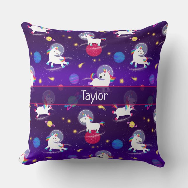 Coussin Rainbow Unicorns In Space Purple Ombre (Recto)