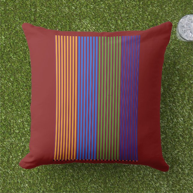 Coussin Rainbow Vertical Strips + Trim Decorative Dk Red  (Herbe)