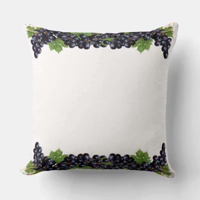 Coussin Raisins Bleus Violets avec Feuilles Vertes sur Fon (Recto)