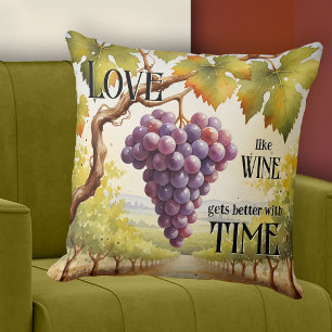 Coussin Raisins d'aquarelle romantique Amateur de vin