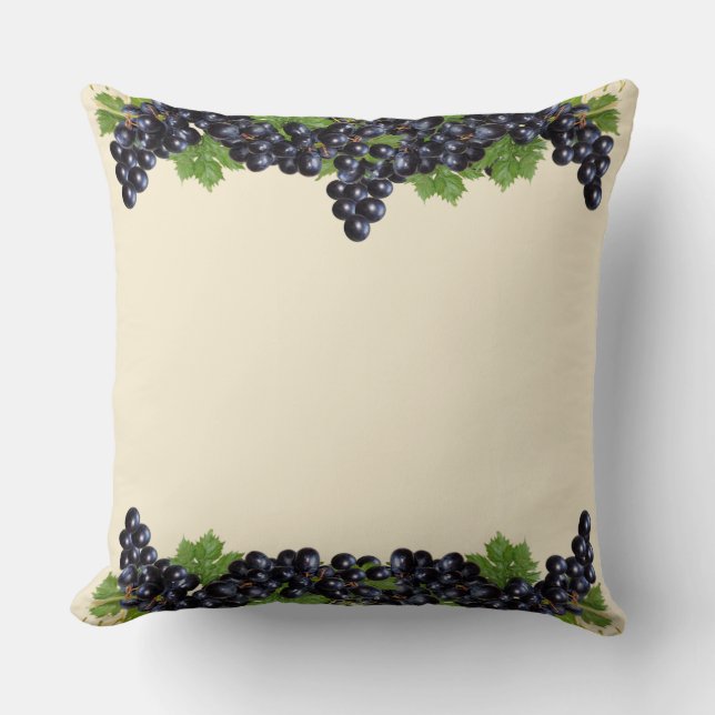 Coussin Raisins et feuilles bleu violet sur beige champagn (Recto)