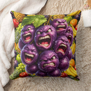 Coussin Raisins grincheux et fruits en colère drôle capric
