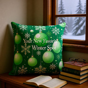 Coussin Rameaux verts et flocons de neige