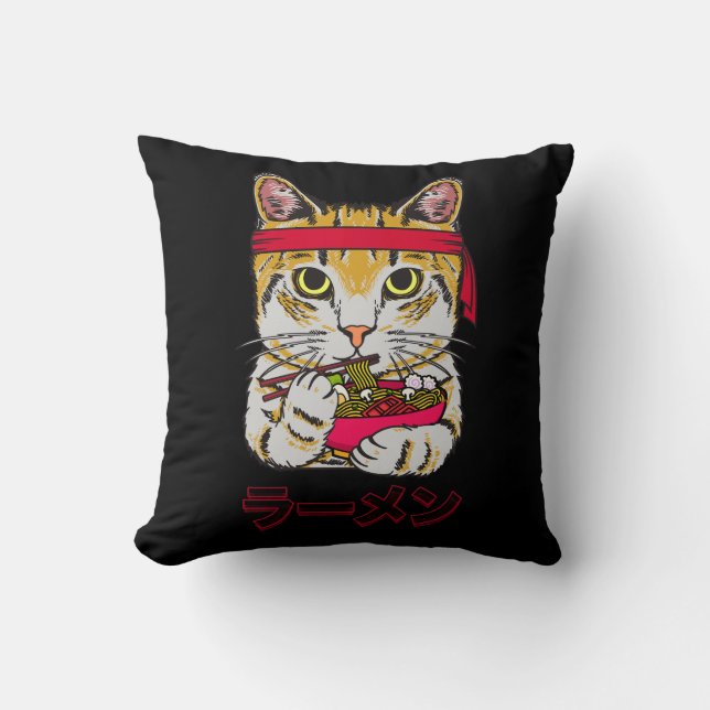 Coussin Ramen Chat Japonais Anime Kawaii Graphisme Art J (Recto)