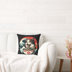 Coussin Ramen de chat Art japonais Style vintage