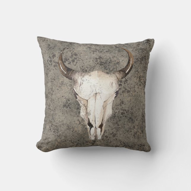 Coussin ranch rustique sud-ouest crâne marron éclaboussure (Recto)