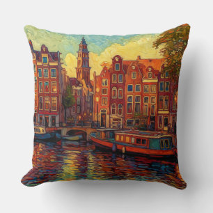Coussin Rangée de canaux d'Amsterdam Art impressionniste