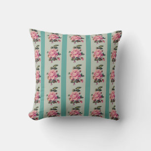 Coussin Rangées de roses sur fond bleu clair