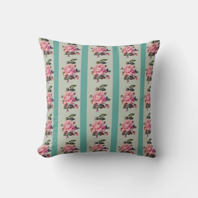 Coussin Rangées de roses sur fond bleu clair (Recto)