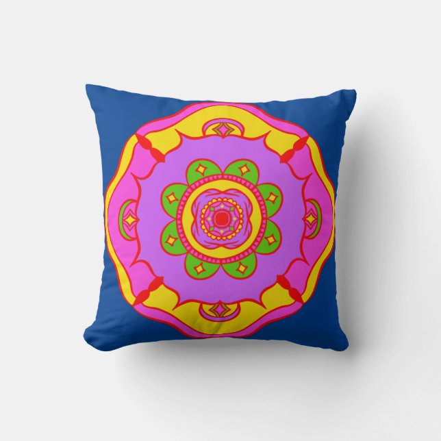 Coussin Rangoli aux couleurs vives et audacieuses (Recto)
