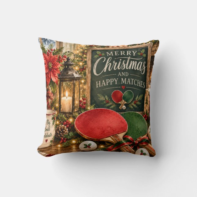Coussin Raquette de ping pong et balle avec thème de Noël (Recto)