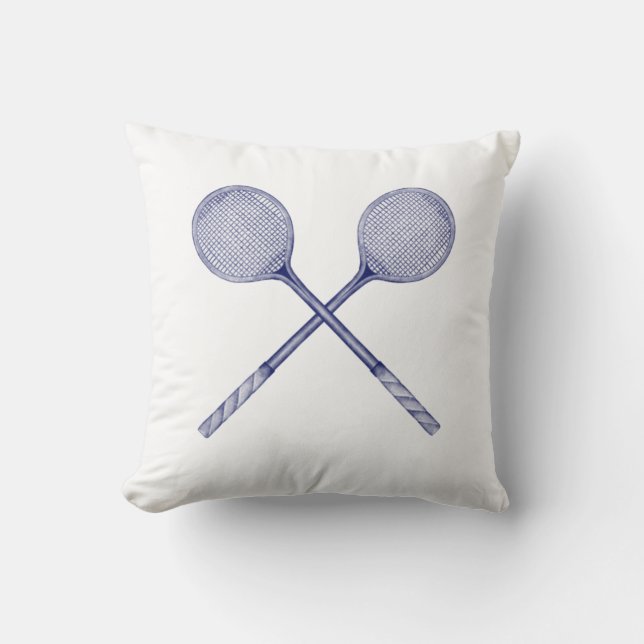 Coussin Raquettes de squash croisées bleues (Recto)