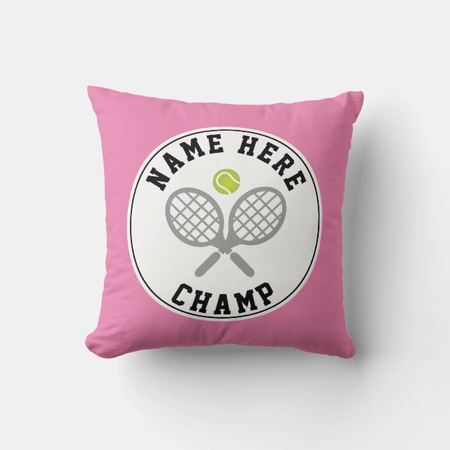 Coussin Raquettes de tennis et champion de balle et nom du (Recto)
