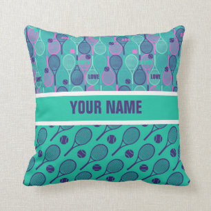 Coussin Raquettes de tennis minty et violet de votre nom