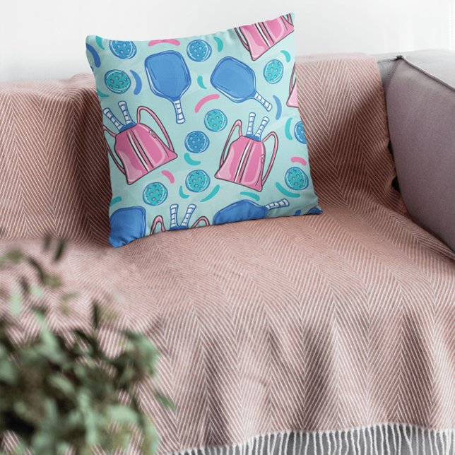 Coussin Raquettes et balles de pickleball bleues  (Créateur téléchargé)