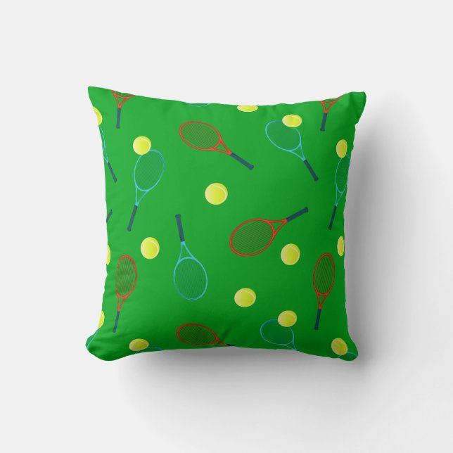 Coussin Raquettes et balles de tennis Motif sur vert (Recto)