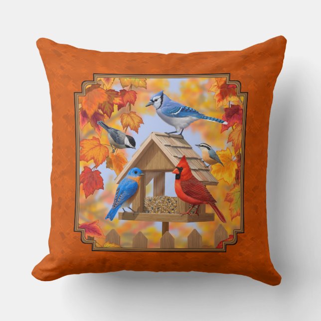 Coussin Rassemblement d'oiseaux Orange d'automne (Recto)