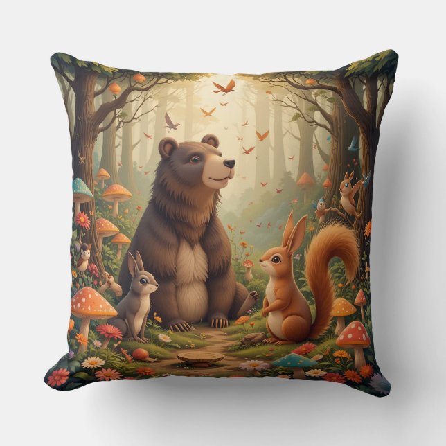 Coussin Rassemblement forestier de jolis animaux (Recto)