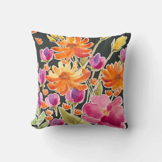 Coussin Rassemblement splendide - Fleurs roses et orange (Recto)