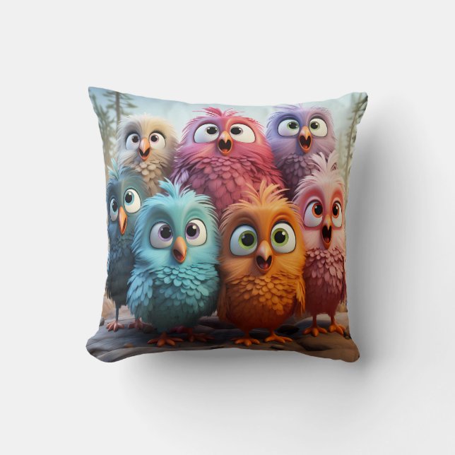 Coussin Rassemblement Vibrant de Famille de Hiboux (Recto)