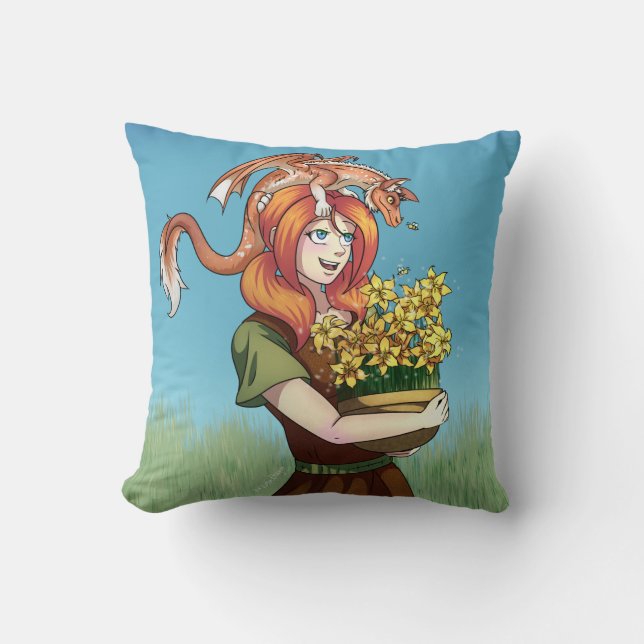 Coussin Rassembler les fleurs avec un dragon (Recto)