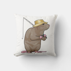 Coussin Rat à la pêche avec bâton de pêche