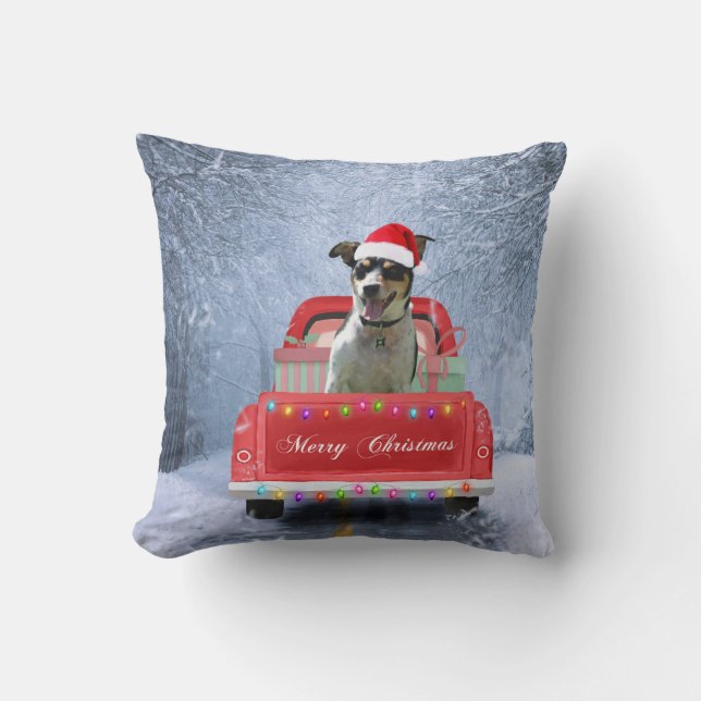 Coussin Rat Terrier Chien en neige assis sur le camion de  (Recto)
