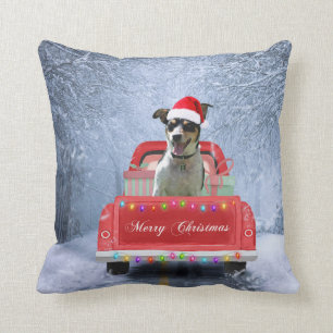 Coussin Rat Terrier Chien en neige assis sur le camion de