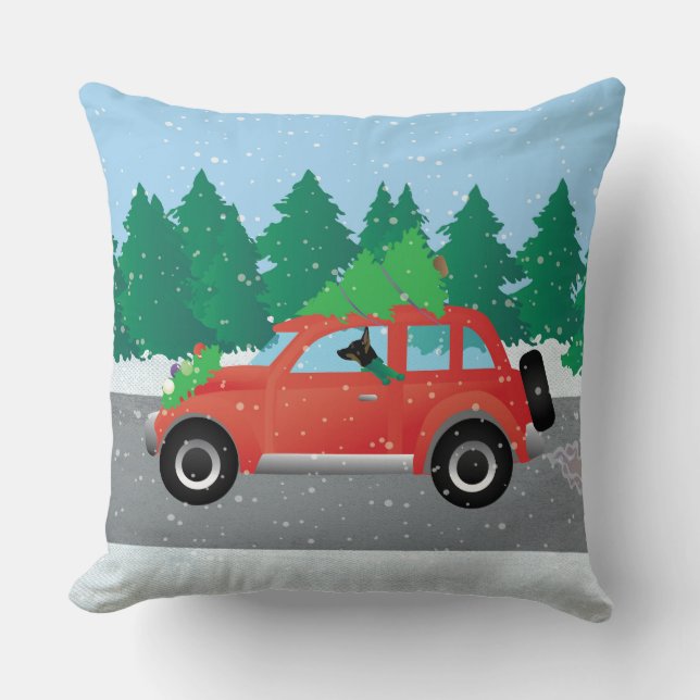 Coussin Rat Terrier Conduit une voiture de Noël avec un ar (Recto)