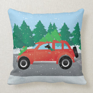Coussin Rat Terrier Conduit une voiture de Noël avec un ar