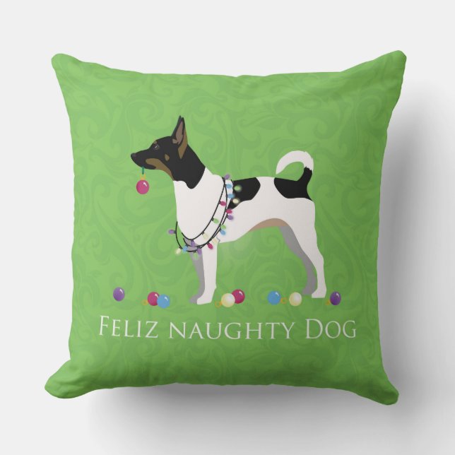 Coussin Rat Terrier Feliz Naughty Chien Noël (Recto)