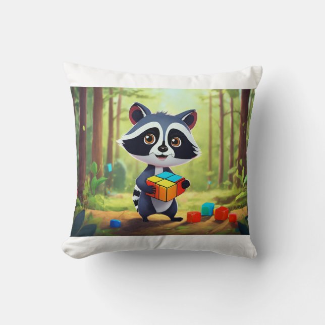 Coussin Raton laveur casse-tête forestier de Rubik (Recto)