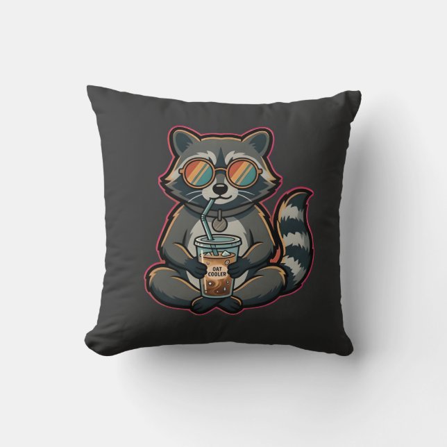 Coussin Raton laveur cool buvant un café glacé au lait d'a (Recto)