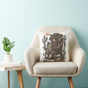 Coussin Raton laveur cow-boy drôle western