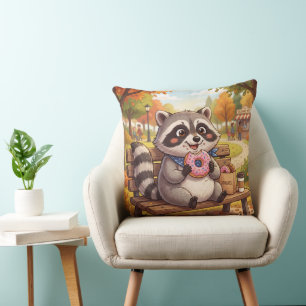 Coussin Raton laveur de dessin animé mignon mangeant un be