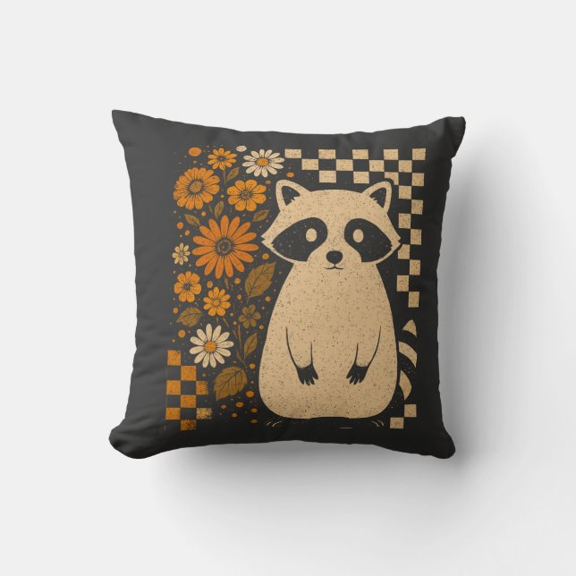 Coussin Raton laveur d'Halloween à carreaux rétro (Recto)
