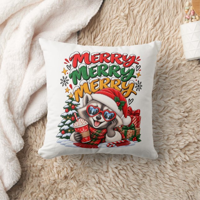 Coussin Raton laveur festif Arbre de Noël Chocolat chaud M (Couverture)