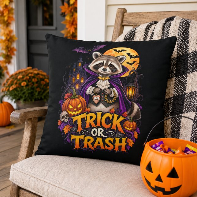Coussin Raton laveur Halloween Vampire Trick or Trash  (Créateur téléchargé)
