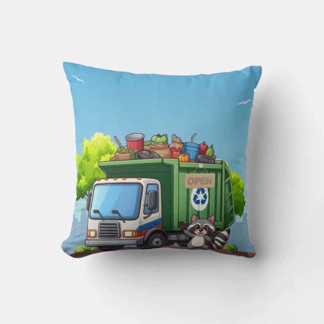 Coussin Raton laveur mignon et camion de "nourriture" (Recto)