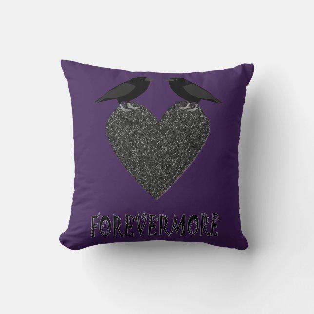 Coussin Ravens gothiques et Coeur noir (Recto)