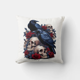 Coussin Ravins et Roses : conception gothique du crâne