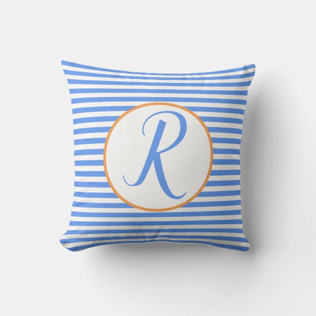 Coussin rayé à monogramme Blue Frame (Recto)