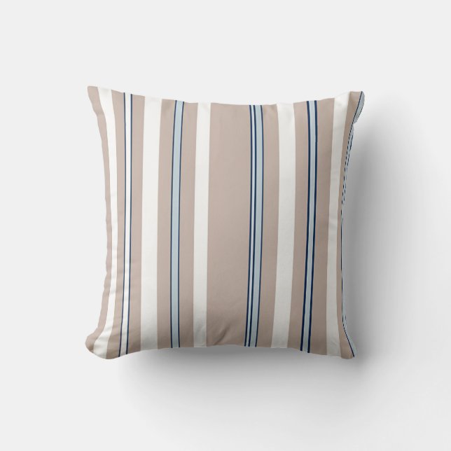 Coussin Rayé beige, blanc et bleu (Recto)